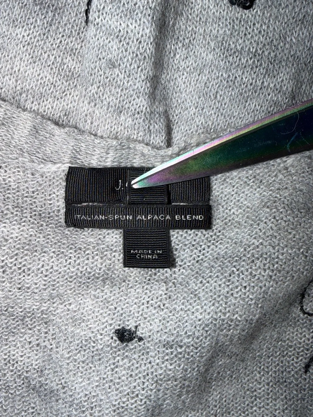 J Crew Gray V-Neck Cardigan with Black Sequin Bows- Medium